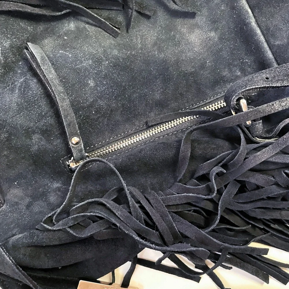 D2 Suede Fringe Backpack Boho Western Black Leather Coastal Cowgirl Festival‎